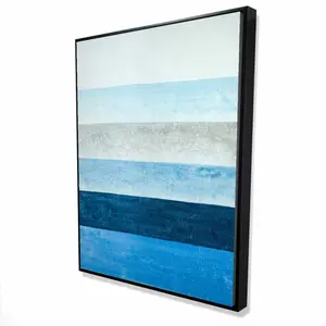 Begin Home Decor 2081-4836-AB94 36 x 48 in. Blue Stripes Bathroom Abstract Framed Canvas - Home Decor