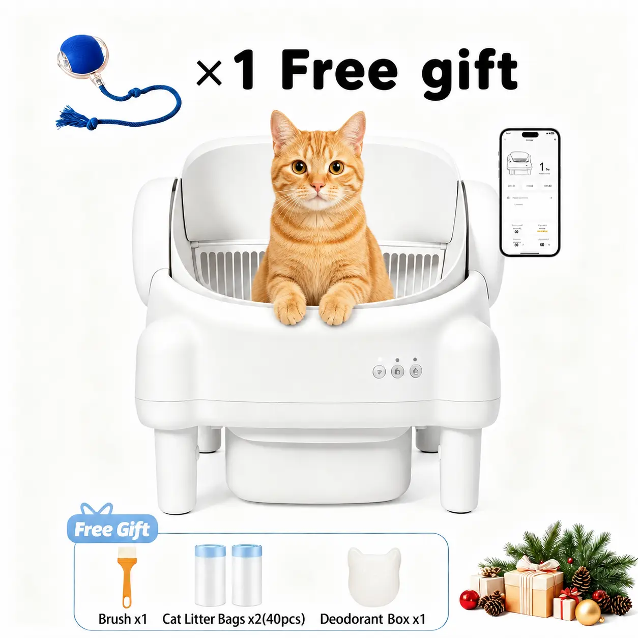 Best Seller | TAYACICY Open-Top Self - Cleaning Litter Box Smart Automatic with App Control for Multiple Cats Large-Capacity Large Waste Bin Cream White 10.5L Capacity Dual Safety Sensors Odor Control Includes 2 Roll Liners