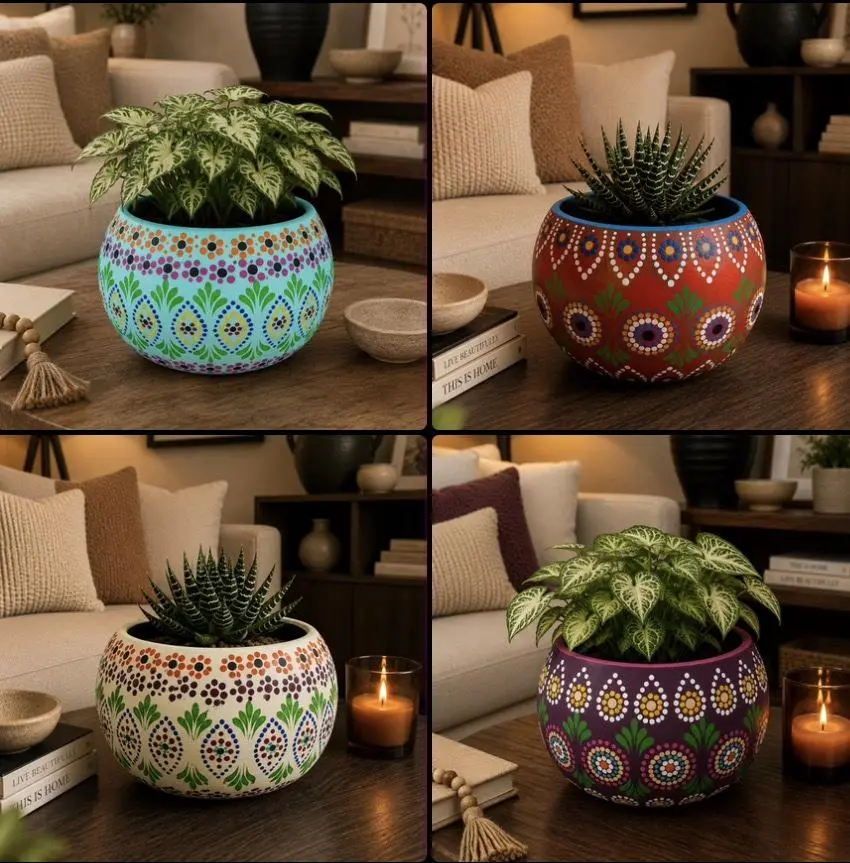 Mexican Clay Planter Pot, Capulineado Technique From Michoacan, Artisan Flower Pot, Decorative Succulent Planter, Folk Art Home Decor