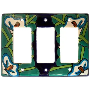 TalaMex Lily Triple GFI/Rocker Mexican Talavera Ceramic Switch Plate