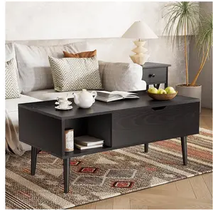 39.4"Lx19.6"Wx17.4"H Wood Lift Top Coffee Table with Hidden Compartment and Adjustable Storage Shelf