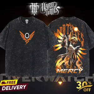 HardTimesClothing - Mercy OverWatch Retro Limited Vintage , From Software Collection Game Oversized Washed Tee Acid Washed Lightweight TSHIRT, Gift for him her Clothes Cotton