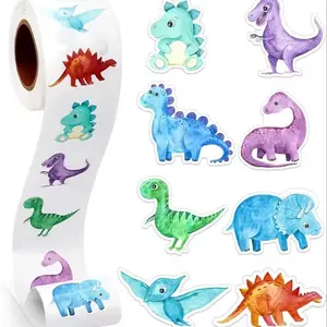 Cartoon Dinosaur Pattern Sticker (500pcs/roll), Self Adhesive Decor Sticker for Gift Greeting Card Water Bottle Laptop Phone Case