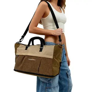 Expandable 38L Large-Capacity Fashion Travel Bag – Foldable Design, Suitable for Weekend Getaways / Business Trips / Gym & Sports Bag, Carry-On Compatible; Pink & Brown Color Scheme; Unisex Style, Equipped with Comfortable Handles for Easy Storage.