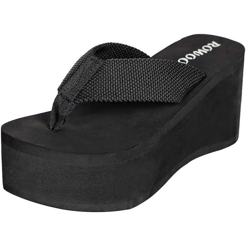 ROWOO Women's Wedge Platform Webbing Flip Flops, Casual Daily Wear Sandals