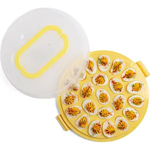 Classy Deviled Egg Carrier with Lid & Handles - Portable Deviled Egg Platter for 22 Deviled Eggs - Dishwasher-Friendly Yellow