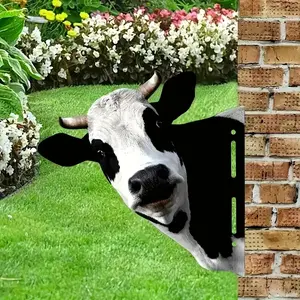 Iron Horse Garden Stake Sign, Outdoor Decorative Metal Art Plaque Statue, Farmhouse Lawn Yard Decoration, Peeping Cow Design