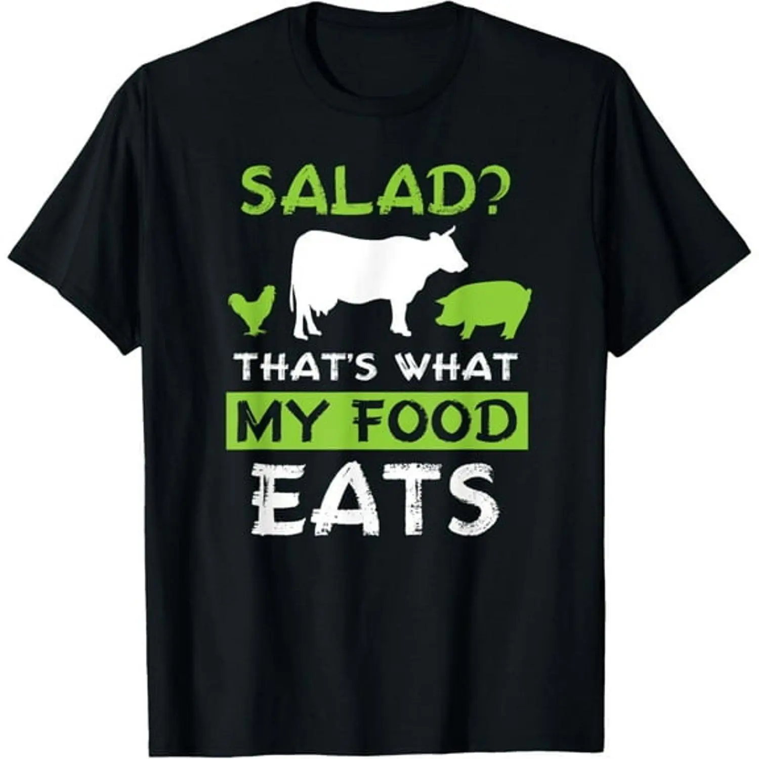 Women's Short-Sleeve Round Neck Graphic T-Shirt - "Salad That's What My Food Eats" Meat Lover Carnivore Funny Vintage Casual Unisex Streetwear Statement Apparel, Shortsleeve