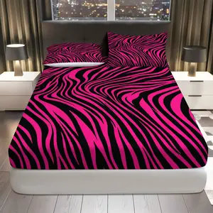 3Pcs Zebra Stripe Pattern Fitted Sheet Three Piece Set (1*Fitted Sheet+2*Pillowcases, Coreless), Everyday theme, Modern Bedding Set, Mattress protector Soft, Breathable