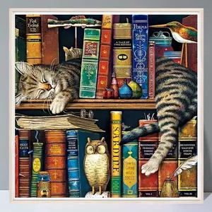 Cat Pattern Diamond Arts Painting Kit Without Frame, With Tools Full Round Diamond Painting Book Home Decor