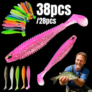 38pcs / 28pcs Toggle Lure Set with Realistic Fish Eyes, Bright and Colorful Fishing Baits, Suitable for Trout, Carp, and Bass, Freshwater and Saltwater Soft Baits, Fishing Lures, Size 2.76 inches