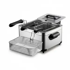 5L Dual-Basket Fryer with Detachable Baskets for Fries & Chicken Simultaneously Perfect for Game Nights & BBQs Compact Design for Kitchen Counter electric  bbq smokeless  griddle  buffet  warmers kitchen  fryer countertop commercial  deep vevor electric d