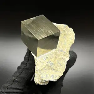 Single Pyrite Cube on Matrix from Mina Ampliación A Victoria, Navajún, Spain