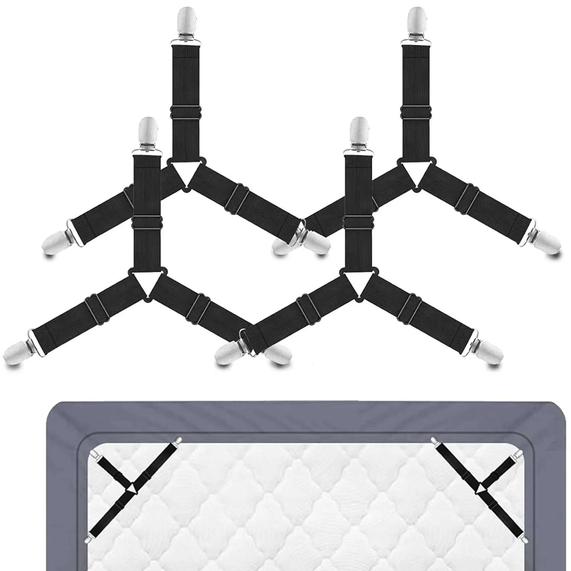 Bed Sheet Grippers 4-Piece Set - Non-Slip Grip Design, No Heavy Lifting Required, Prevents Slippage, Secures 0.75-1.5 In Thick Corners for Secure and Comfortable Sleeping Experience, Bed Sheet Holders For Corners, Sheet Clips