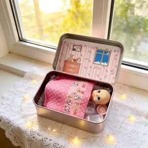 Little Pocket Dolly in Tin, Personalized Name Mini Baby Doll Playset,Portable Travel Doll House for Girls, Pretend Play Toy with Accessories