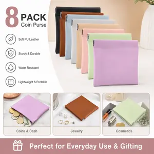 8PCS Snap Closure Organizer Pouch, Small Women's Leather Pouches for Purse, Mini Makeup Bag for Cosmetics Headphones Jewelry Lipstick