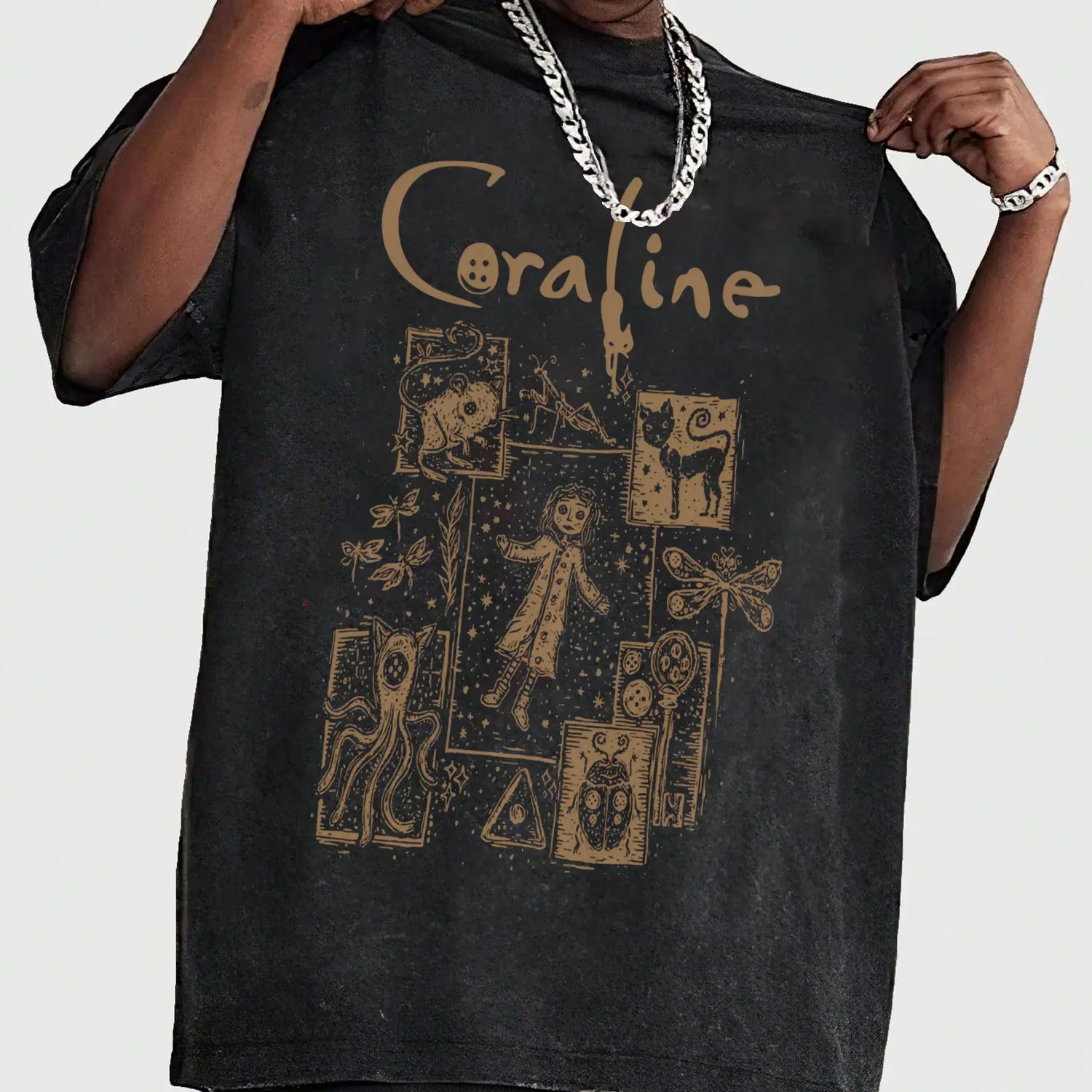 Unisex's Coraline Graphic Print Round Neck Tee, Fashion Casual Short Sleeve T-shirt