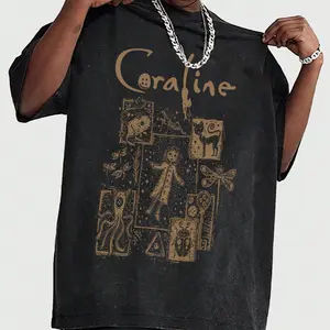 Unisex's Coraline Graphic Print Round Neck Tee, Fashion Casual Short Sleeve T-shirt