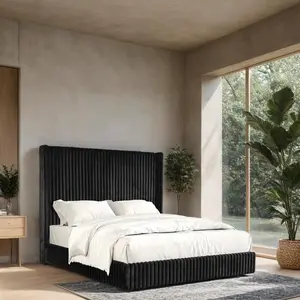 Santorini Modern Contemporary Fur Chenille Fabric Minimalist Platform Bed