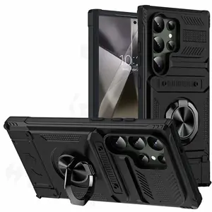 Case For Samsung Galaxy S25 Ultra S24 FE S23 Ultra Card Holder Rotated Kickstand Layer Heavy Shockproof Wallet Cover