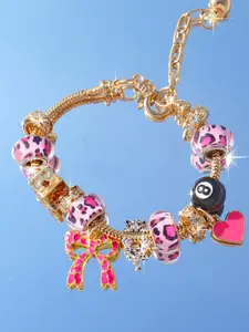 Leopard Print Bow Heart Charm Bracelet, DIY Leopard Print Heart Bracelet, Bow Heart Bracelet, Fashion Jewelry Accessory