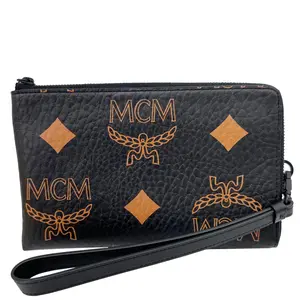 Pre-owned MCM Canvas Clutches & Wristlets Aren Monogram Visetos Pouch Black