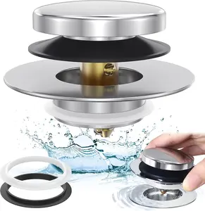Chrome Plated Universal Tip Toe Tub Stopper and Water Stopper - Pop Up Bathtub Drain Plug, Replaces Lift and Turn, EZ Install for Bathroom Tub Drains