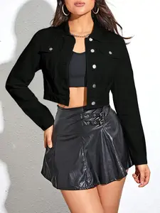 Flap Detail Crop Denim Jacket