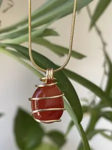 Wire Wrapped Carnelian Necklace | Wire Wrapped Crystal Necklace | Crystal Pendant | Carnelian