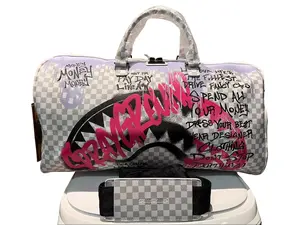 SG Pink Graffiti Shark Mouth Bag, Unisex Camera Bag, Checkered Large Capacity Crossbody Luggage Bag for Business Trips and Gyms,