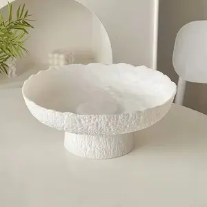 Decorative Fruit Bowls for kitchen decor Counter 10.4'',Large Modern Serving Bowl, High Foot with Irregular  Design, High-Temperature Fired Thickened Glass Bowl, White