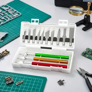 13-Piece Aluminum Carving Knife Set, Multi-Function Precision Engraving Tools with Sharp Steel Blades, 360° Rotating Head, Anti-Slip Grip for DIY Art, Paper, Plastic, Leather Carving and Cutting, Portable Craft Kit for Home and Outdoor Use.