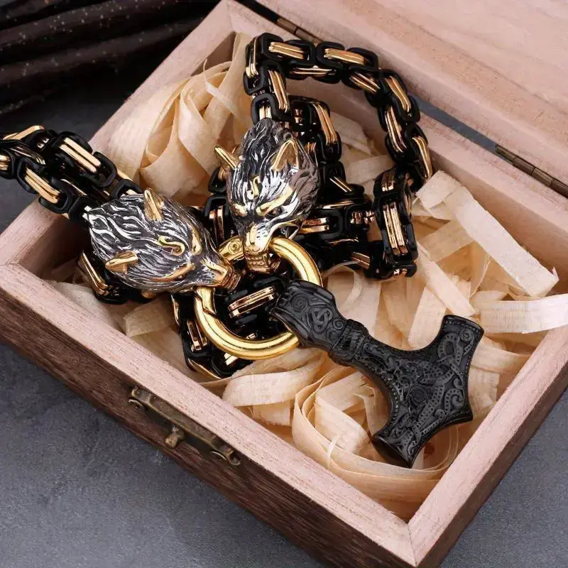 1pc Men's Dominant Retro Emperor Necklace, Wolf Head Necklace, Stainless Steel Nordic Viking Hammer Amulet Jewelry Necklace Gift, father's day gift 1pc Men's Dominant Retro Emperor Necklace, Wolf Head Necklace, Stainless Steel Nordic Viking Hammer Amulet Jewelry Necklace Gift, father's day gift