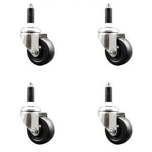Service Caster SCC-SS316EX20S3514-HRS-34-4 Hard Rubber Swivel Stem Caster with 3.5 in. Black Caster Wheels, 0.75 in. Expanding Stems - 316 Stainless Steel Casters - Set of 4