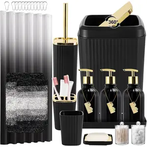 32-Piece Bathroom Set with Shower Curtain, Rugs, and Trash Can - Black Complete Bathroom Accessories Set for Modern Home Decor