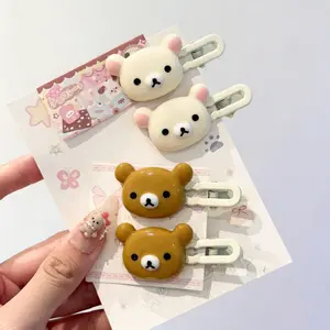 4pcs Korean Style Cartoon Bear Hair Clips - Small Duckbill Snap Barrettes, Sweet Kawaii Hair Accessories for Girls	Cute Side Clips for Bangs, Daily Wear for School Office