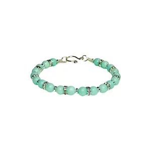 Green Amazonite with Silver & CZ Rhinestones Bracelet Size 6.5"