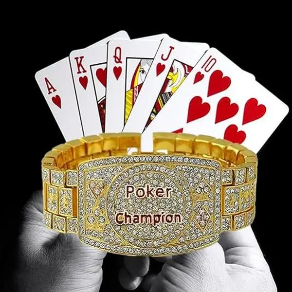 MaxBling81 Lucky Poker Champion Bracelet, Gold-Silver Finish, Iced Bling Hip Hop Style, Simulated Diamond Exquisite High Quality Costume Jewelry Bracelet, Exquisite Bracelet, High Quality Bracelet