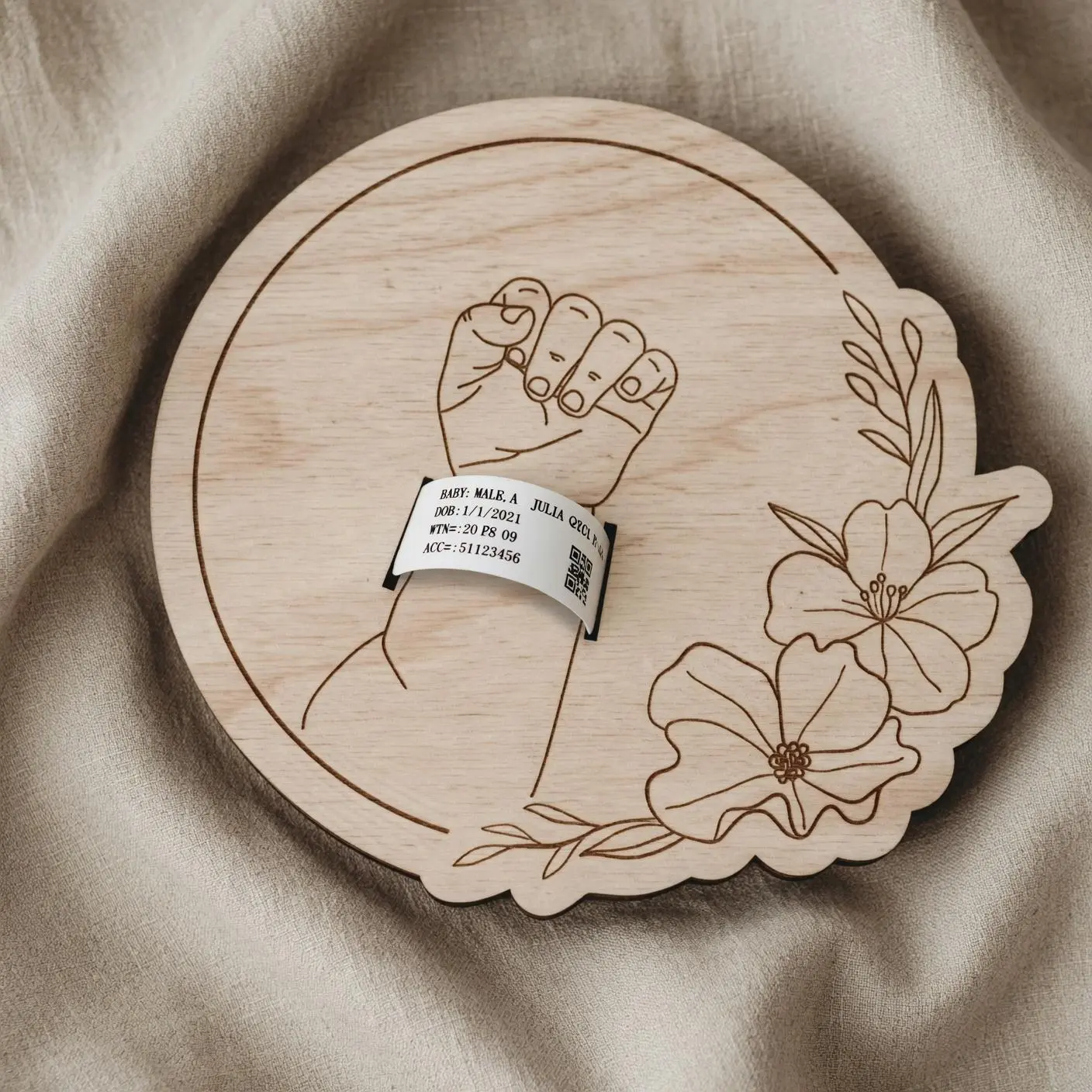 PULSE Personalized Baby Keepsake Box With Hospital Bracelet Holder, Engraved Wooden Newborn Memory Gift