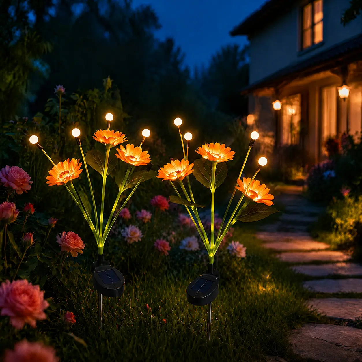 Outdoor Solar Firefly+Sunflower LED Lights - 2/4/8-Pack Waterproof Garden Stake Decorative Lamps with Automatic Dusk-to-Dawn Glow, Whimsical Decor, Mood Lighting & LED Pathway Lighting, dorm essentials, home decor, home essentials, camping essentials