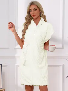INSPIRE CHIC Women's Towel Wrap Short Sleeve Wearable Bathrobe Cover Up Belt Terry After Shower Beach Spa Body Robe Dress