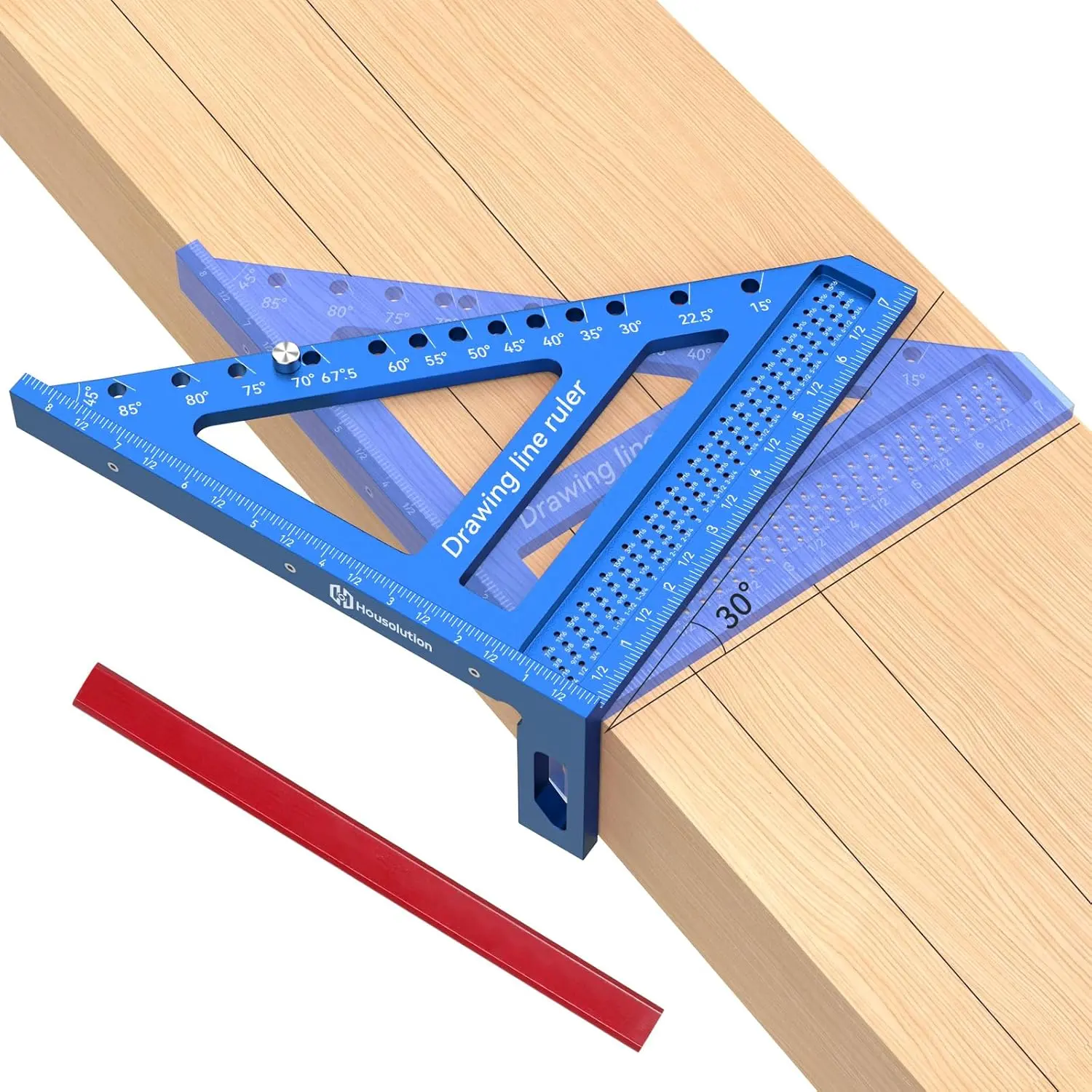 Moko 8.5In Aluminum Alloy 6-in-1 Carpentry Square, Aluminum Precision Ruler Carpentry Squares, 1/16" Precision Angle Finder Ruler, 0-90° Woodworking Tool for Layout & Line Drawing, Blue, Woodworking Measuring Tool