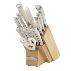 Farberware 15-Piece Forged Triple Riveted Knife Set with Block White