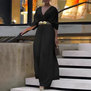 2025 Women's V-Neck Half Sleeve Ruched Jumpsuit Viscose Womenswear Loose Flowy Batwing Minimalist White Overalls Casual Chic Basic Vneck