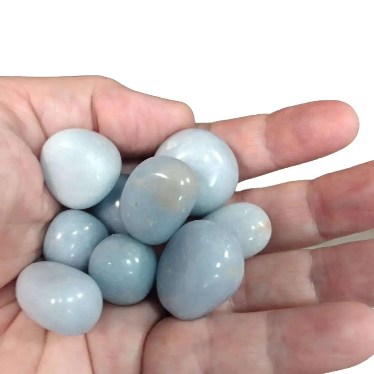 Soft Blue Angelite Tumbled Stones for Tranquility Peace & Spiritual Connection Crystal Enhances Emotional Healing & Throat Crown Chakra Activation, Wellness, Therapeutic