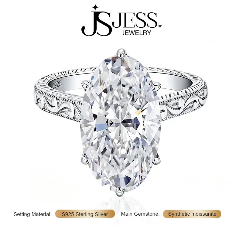 【Vintage Carve Ring】4.5CT Oval D Color VVS1 Moissanite Ring 8*12mm |  S925 Silver / Platinum / 18K Gold Plated Engagement Ring For Women