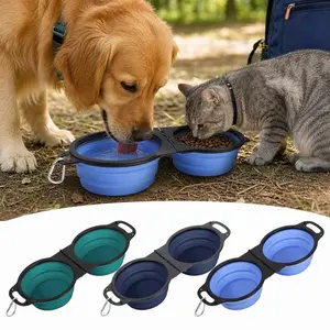  3PCS Collapsible Pet Double Bowls Portable Dog Travel Bowl Foldable Dog Food Bowl Water Bowl For Outdoor Traveling Camping Walking Supplies
