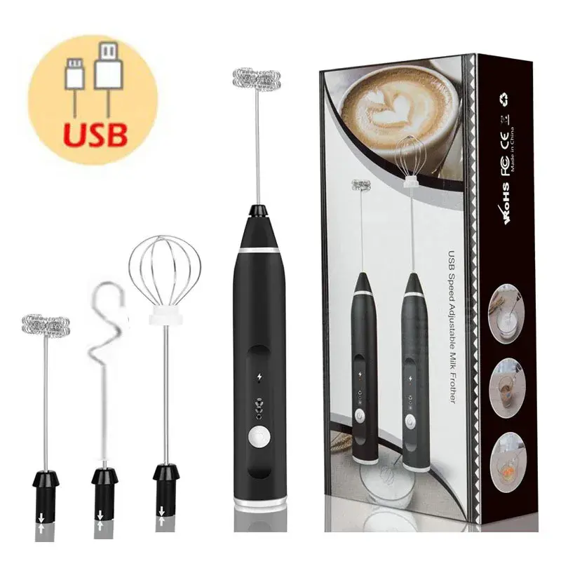 Handheld Electric Milk Frother Double Whisk USB Rechargeable Coffee Foam Maker 304 Stainless Steel Mini Mixer for Coffee, Tea, Matcha, Eggs & Protein Shakes