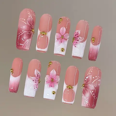 NailVesta PEACHY PEONY – 100% Handcrafted 3D Press-On Nails | Reusable, Long-Lasting, Salon-Quality black lace nail art nail art