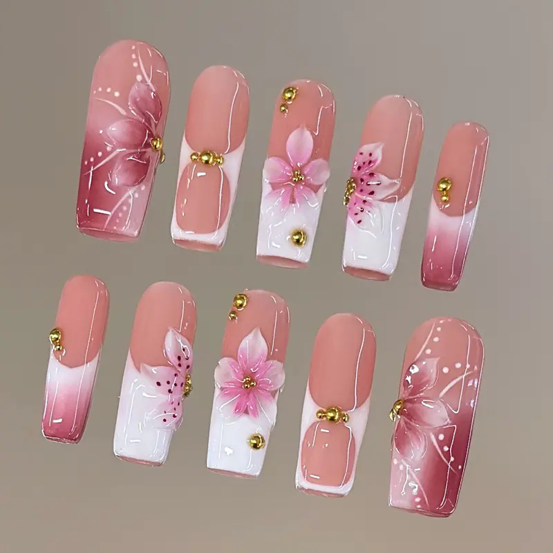 NailVesta PEACHY PEONY – 100% Handcrafted 3D Press-On Nails | Reusable, Long-Lasting, Salon-Quality black lace nail art nail art